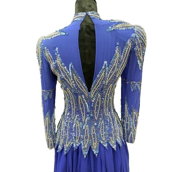 Vintage Jacquline Electric Blue Swing Dress w/Heavy Beaded Bodice 100% Silk SZ 8 - Picture 4 of 14